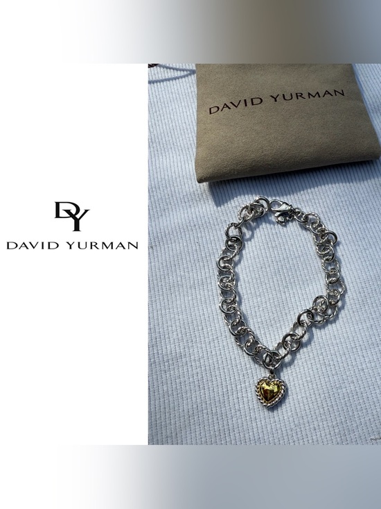 David Yurman Jewelry - Cable cookie classic chain heart charm bracelet yellow gold and sterling sliver